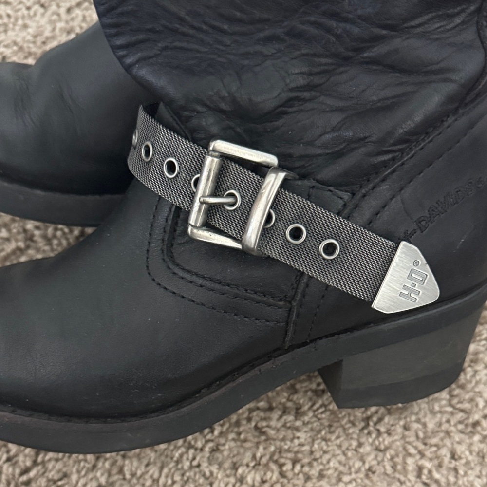 Harley-Davidson Black Moto Boots with Silver Buckle